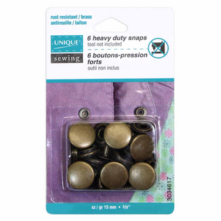 5/8" (15 mm) Heavy Duty Snaps, Set of 6 - Antique Brass