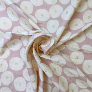 4.1oz Halo Spot Cotton Double Guaze - Pale Pink/Gold