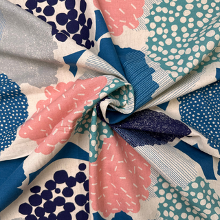 9.1 oz Bloom Scatter Linen Blend Canvas - Pink/Turquoise