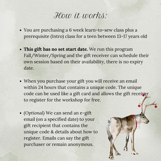 Holiday Gift - Sewing Classes Teens (13-17yo)