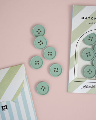 Sage Retro Buttons: Set of 6