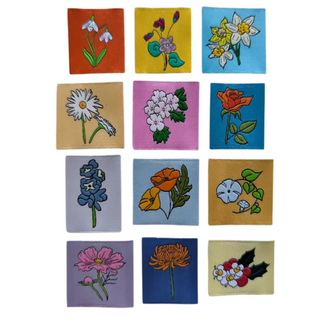 Year of Birth Month Flowers Sew-In Tags - 12pc
