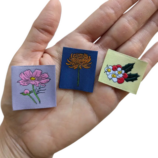 Year of Birth Month Flowers Sew-In Tags - 12pc