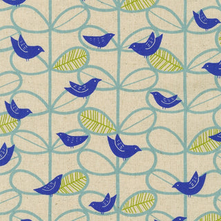 Sevenberry Cotton Flax Prints - Blue Birds