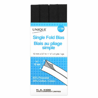 UNIQUE 1/2" (12mm) Single-Fold Bias Tape - Black