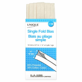 UNIQUE 1/2" (12mm) Single-Fold Bias Tape - Ivory