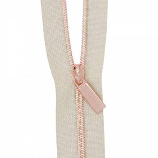 Size 5 Nylon 3yd Coil of Zipper (9 pulls incl) - Beige w/ Rose Gold